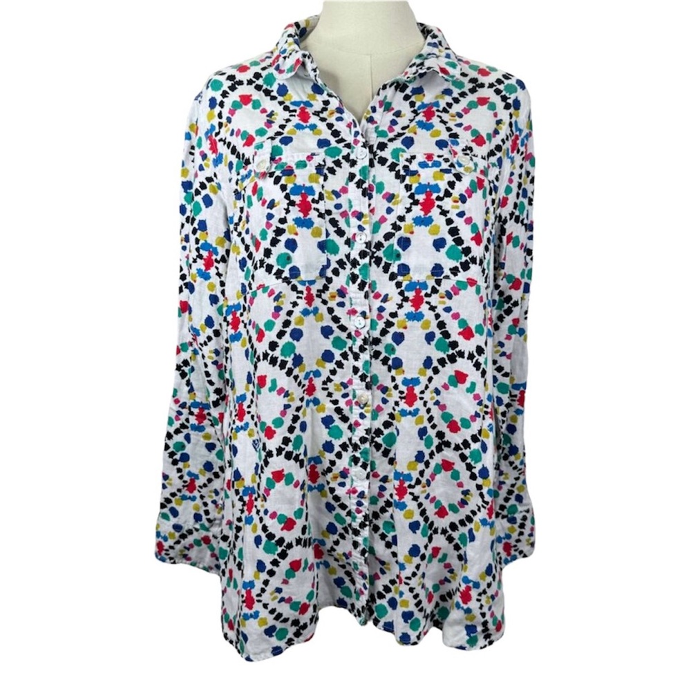 John Mark Top Blouse Art To Wear Patterned Button Up Shirt Women Colorful Small